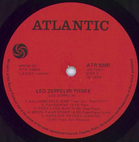Led Zeppelin Led Zeppelin Three South African vinyl LP album (LP